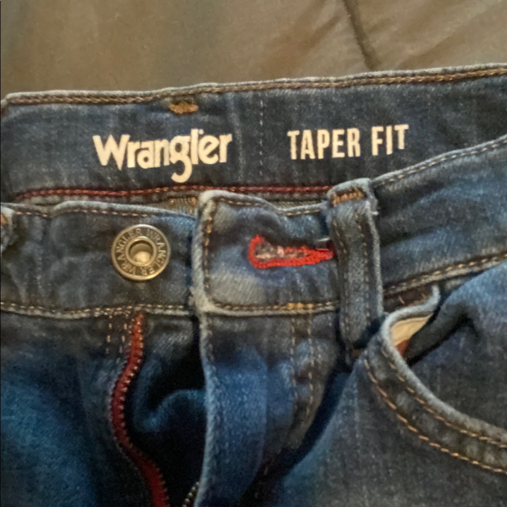 Wrangler Dark Blue Taper Fit Jeans with Red Stitching